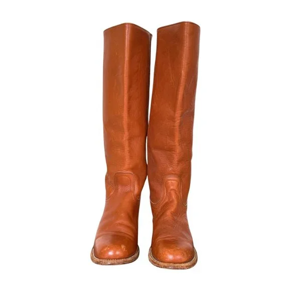 Vintage FRYE Tall Boots Made in USA Leather Riding Campus Boots Brown 8.5 B - Picture 3 of 7